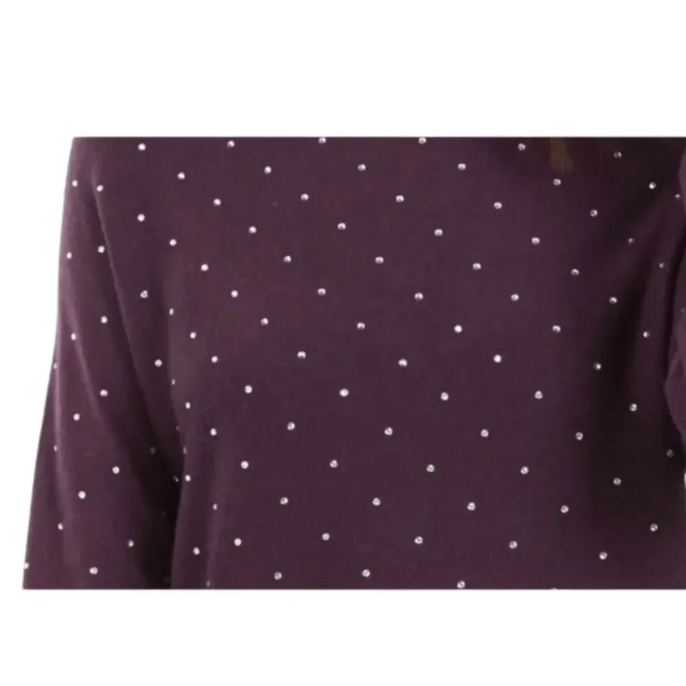 INC International Concepts Boat Neck Rhinestone Wool Blend Sweater Size L Purple